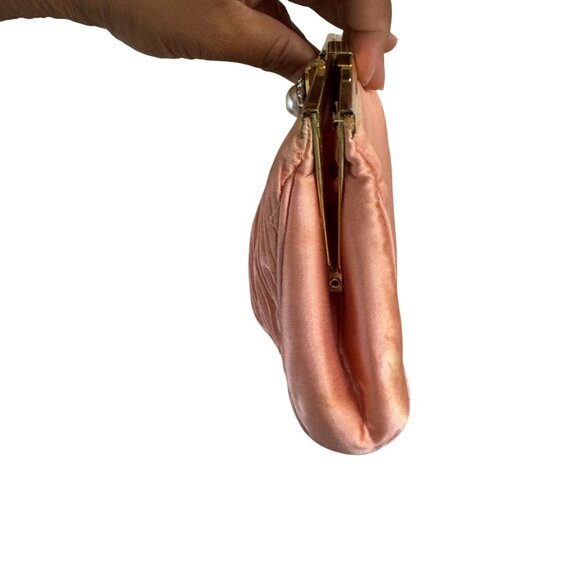 Vintage Unbranded Womens Pink 80s Silk Gold Hardware Rhinestone Shoulder Bag S - Picture 5 of 10